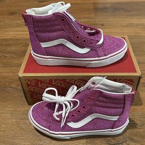 NWT Vans Sk8-Hi Zip Glitter Pink Sneaker Sz 2 Kid
